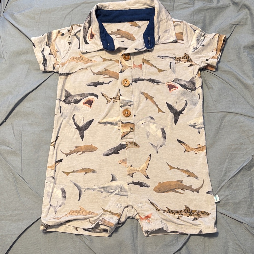 Posh Peanut Shark Print Baby Romper 6-9M
